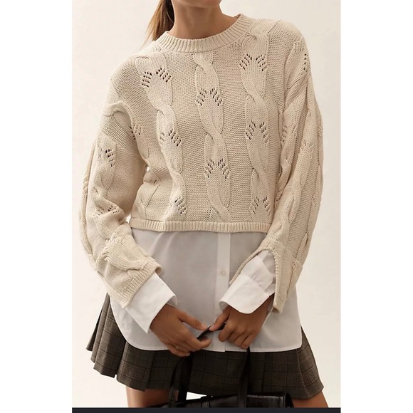 Pilcro Sweaters - Anthropologie Pilcro Twofer Fisherman Cable Knit Shirt Layered Sweater Small